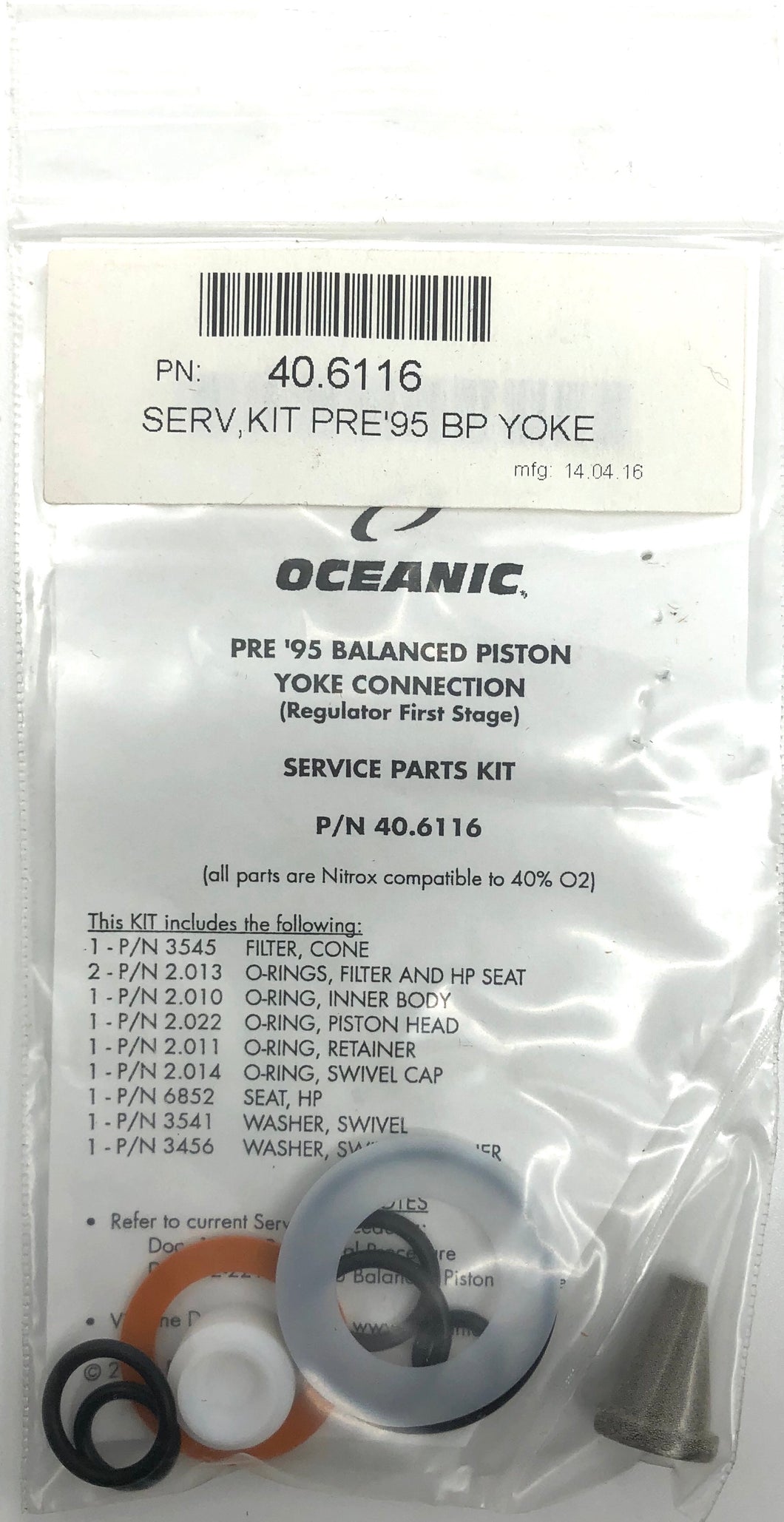 Oceanic Pre '95 Balanced Piston Yoke Service Kit 40.6116