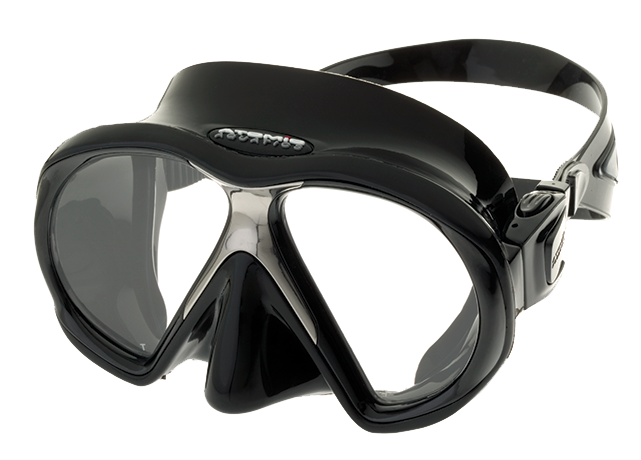 Atomic Subframe Mask - Clear skirt with a black frame and black skirt with black frame in stock